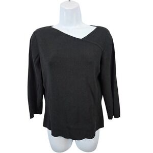 Ann Taylor Womens Size M Black 3/4 Sleeve Ribbed Cropped Top Blouse / A63